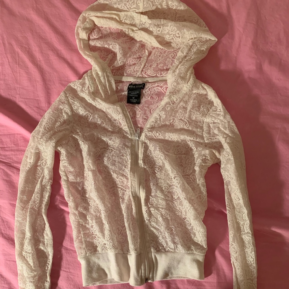 wet seal white mesh crop zip up hoodie - like new